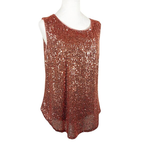 DKNY, Sleeveless Sequin Top, Dusty Pink, Size Large, Glam, Sparkly, Party - Picture 1 of 16